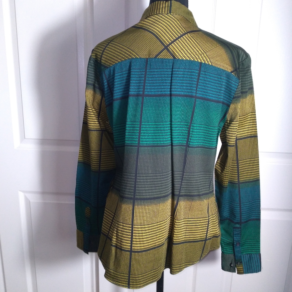 7TH AVENUE DESIGN STUDIO Womans Plaid Button-Up Shirt in Green and Yellow- L - Picture 7 of 10